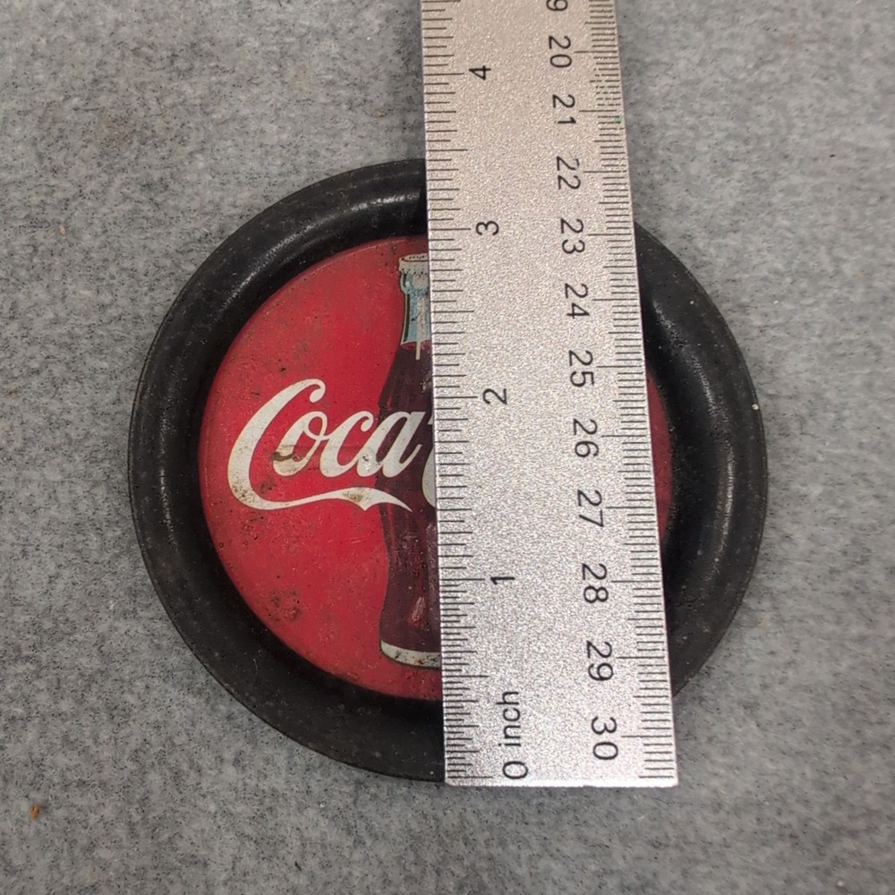 Vintage Coca Cola Metal Tray Coaster Round Red Bottle Graphic Collectible - Picture 2 of 4